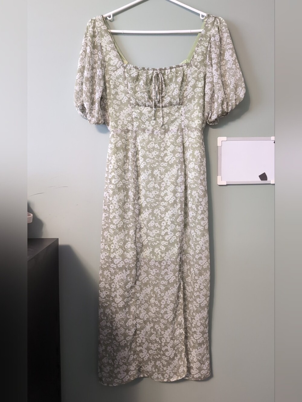 Floral Cottagecore Puff Sleeve Green Summer Dress